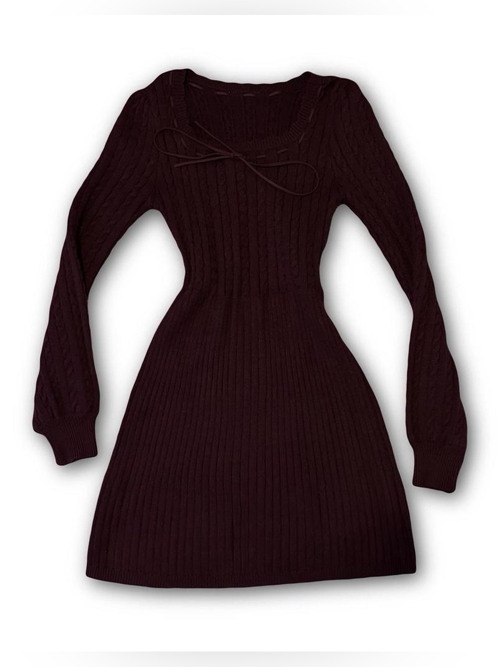 Long Sleeve Knit Sweater Dress - Deep Burgundy